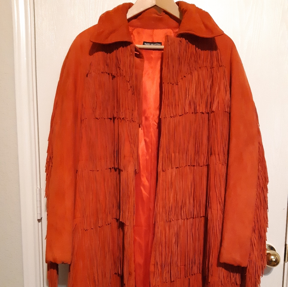 Mario Valentino Red Leather Fringe Coat